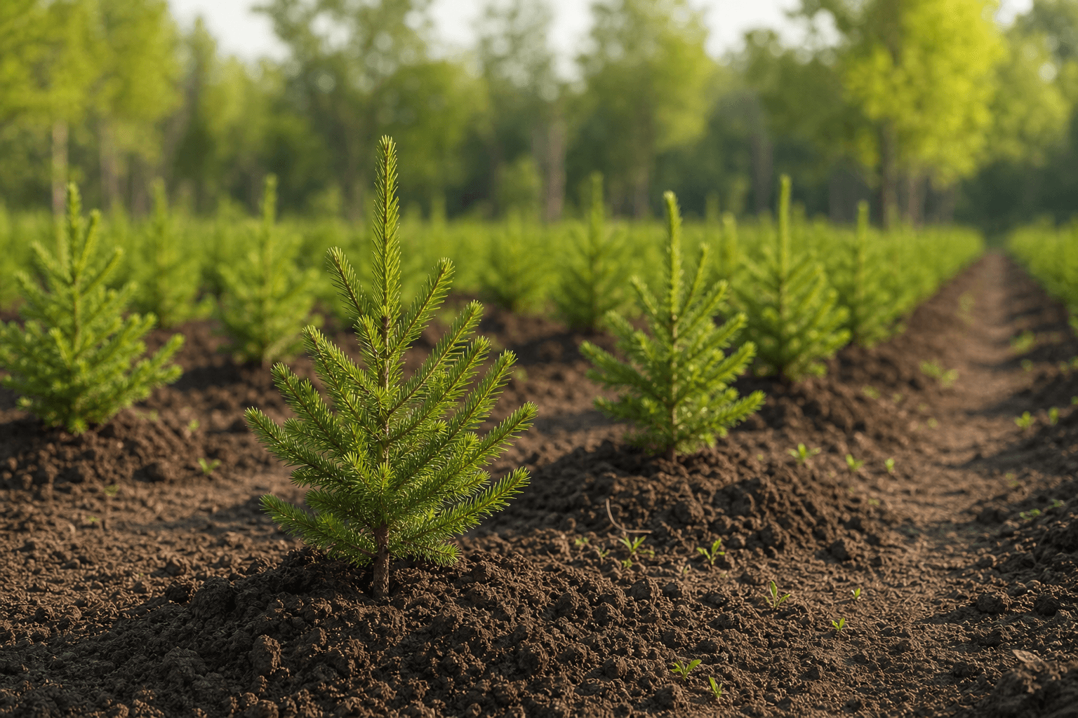 Noored igihaljad taimed muldas